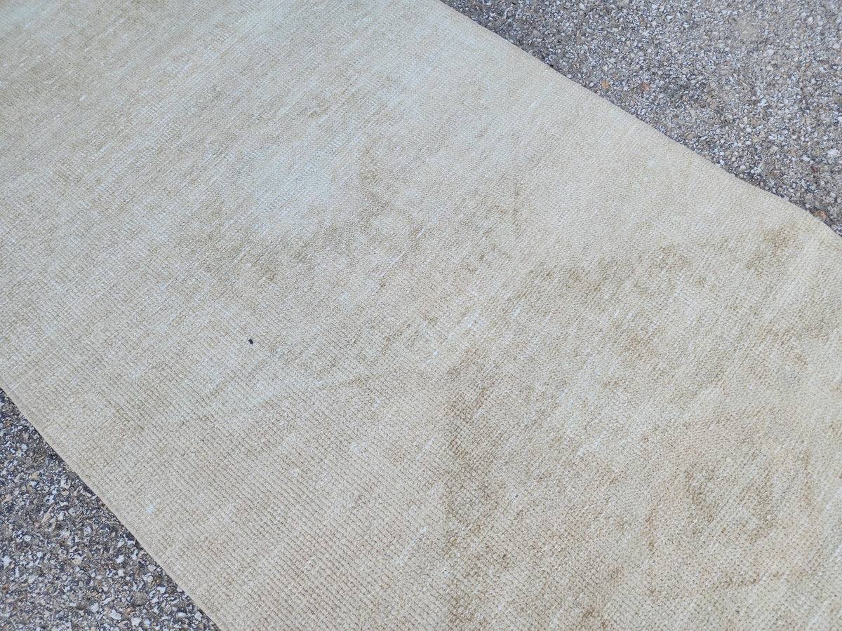 Beige Wool Runner Rug 3x12: Handmade Oriental Farmhouse Decor