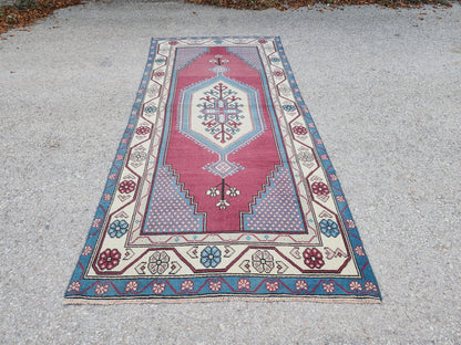 4x9 Turkish Wool rug, Bohemian Living Room Decor, Oriental Hand Made Carpet