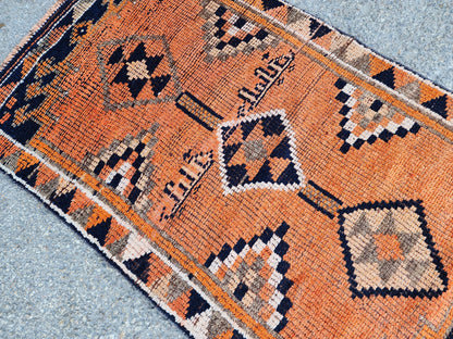 Herki Runner Rug 2x13, Hand Knotted Wool, Oriental Rustic Decor, Eco Friendly, Stair Runner