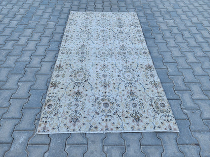 Handwoven Turkish Oushak Rug: 3x6 Neutral Wool & Cotton
