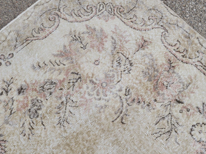 Hand Knotted Wool Oushak Rug 7x10: Beige Rustic Farmhouse Style