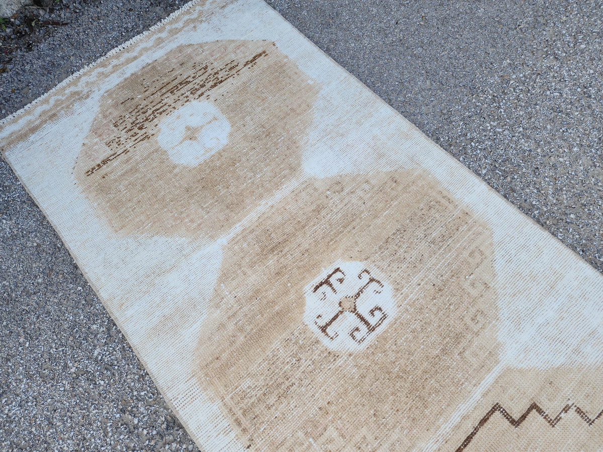 3x11 Neutral Turkish Wool Runner Rug, Hand-Knotted Vintage Hallway & Entryway Rug