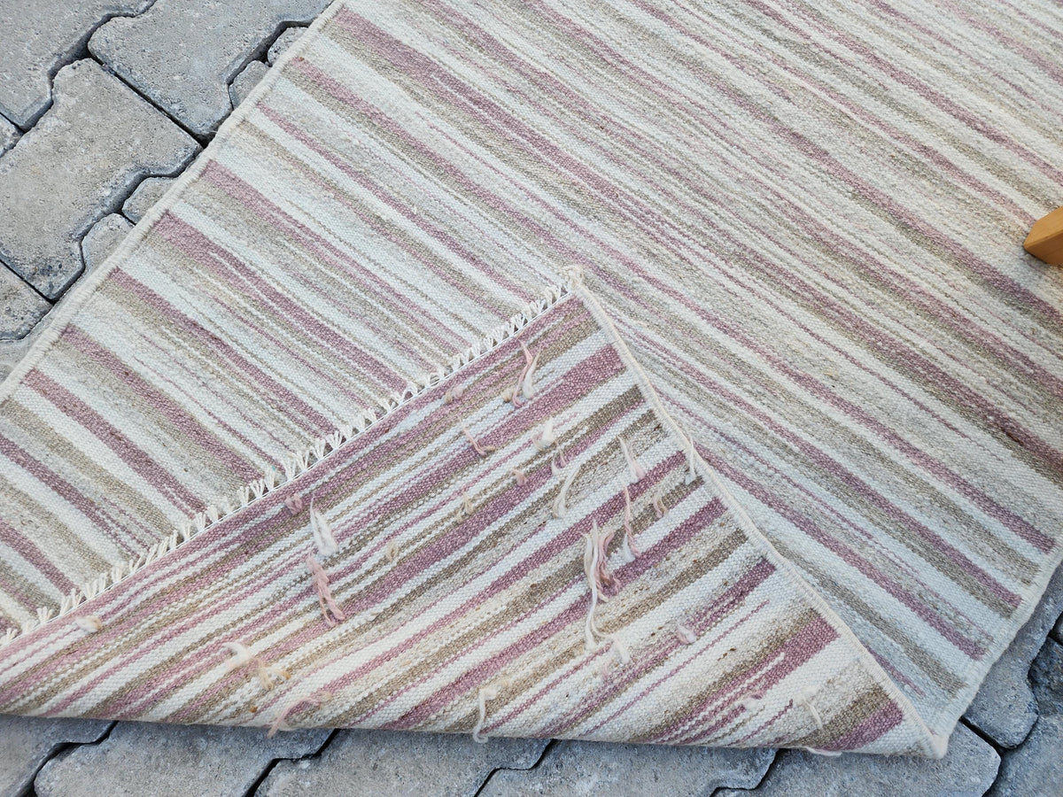 2x11 Hand Knotted Turkish Kilim Runner Rug: Neutral Farmhouse Decor