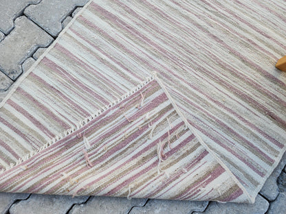 2x11 Hand Knotted Turkish Kilim Runner Rug: Neutral Farmhouse Decor