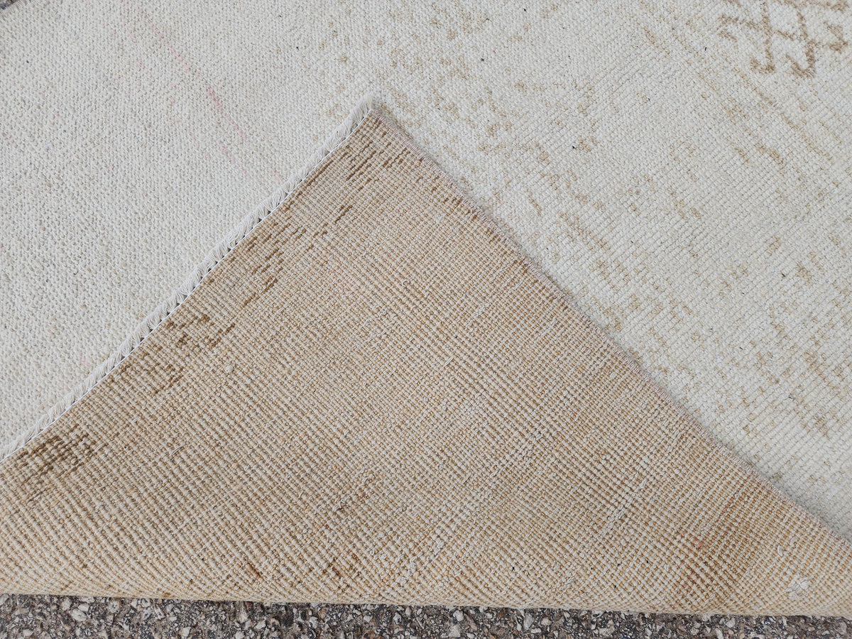 3x12 Muted  Runner Rug: Geometric Turkish Hand Woven, Up Cycled Wool