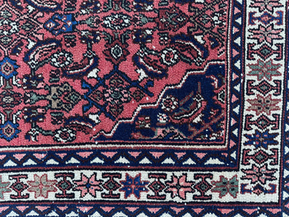 Vintage Wool Runner Rug 3x11: Oriental Hand Knotted, Navy and Faded Red