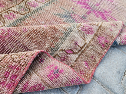 Hand Woven Wool Runner Rug 2x11: Vintage Turkish Herki Rug
