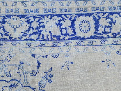 Vintage Oushak Rug 8x11: Blue Medallion Turkish Hand-Knotted Wool Area Rug