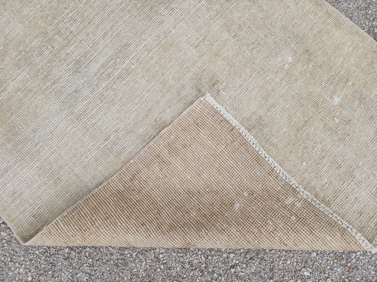 3x11 Neutral Hand-Knotted Turkish Runner Rug, Wool Hallway & Entryway Rug, Rustic Decor