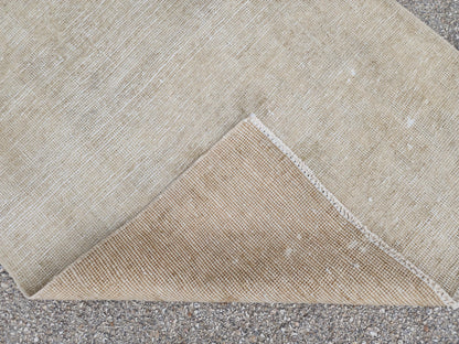 3x11 Neutral Hand-Knotted Turkish Runner Rug, Wool Hallway & Entryway Rug, Rustic Decor