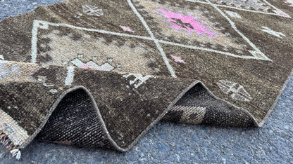 2x11 Wool Runner Rug, Hand Knotted Rustic Decor, Oriental Up Cycled Wool