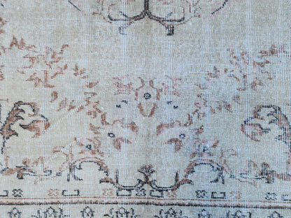 Muted Ivory Turkish Wool Rug 6x10: Semi Antique Neutral Rug