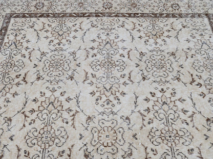 Neutral Handmade Oushak Rug 6x10: Wool Turkish Oriental Area Rug, Farmhouse Decor