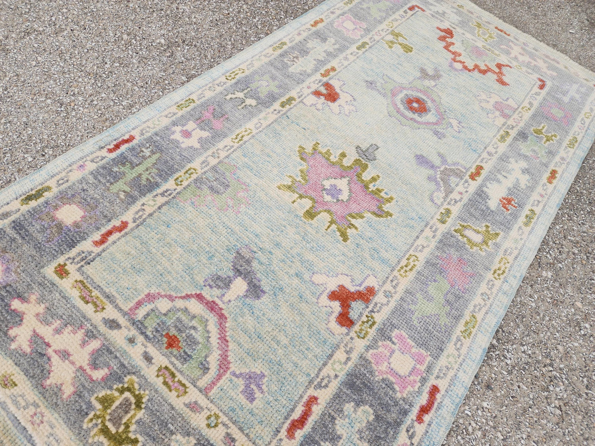 3x6 Oushak Rug: Pastel Turkish Wool Runner, Boho Hallway Rug
