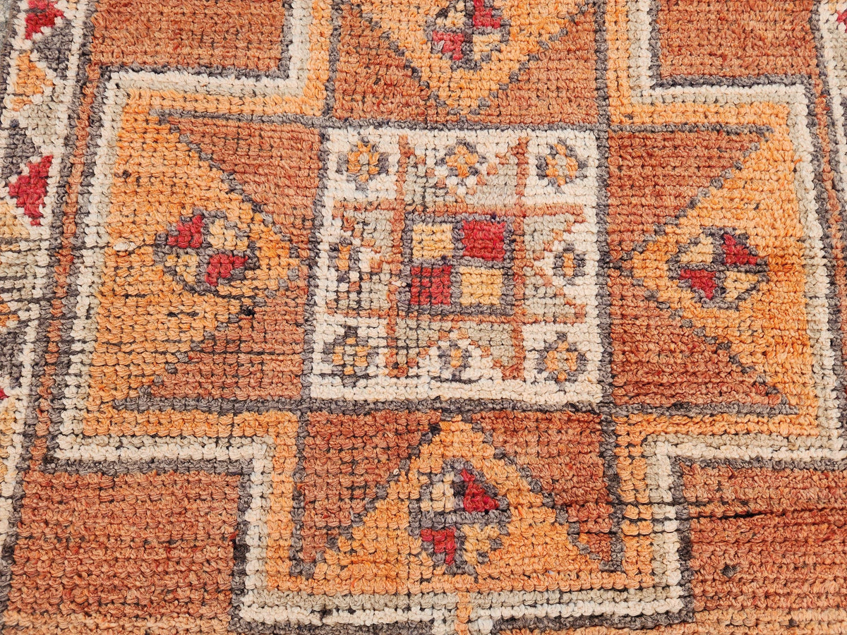 Orange Herki Runner Rug 3x11, Wool on Wool Oriental Decor, Turkish Hand Made, Kitchen Decor