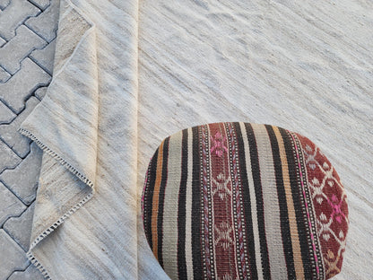 Handwoven Turkish Kilim Rug 8x11: Neutral Wool, Rustic Decor
