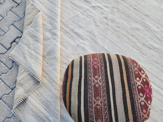 Handwoven Turkish Kilim Rug 8x11: Neutral Wool, Rustic Decor