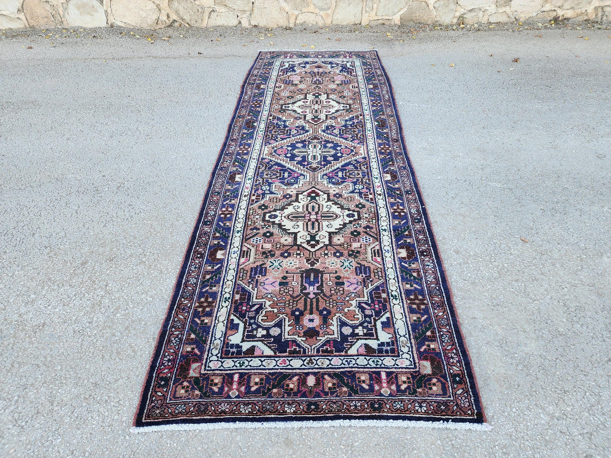 3x9 Hand Made Runner Rug: Persian Medallion Design, Rustic Decor