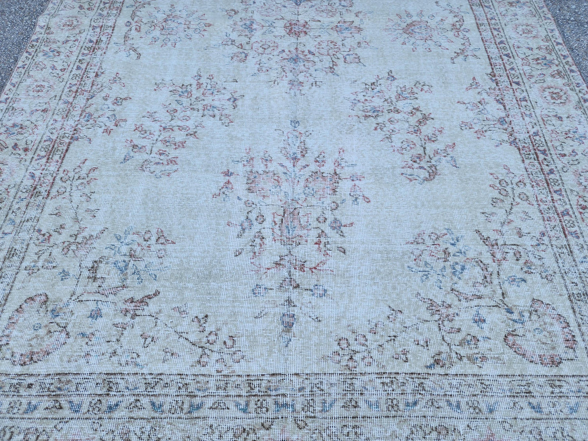 Hand Knotted Oushak Rug 6x10: Turkish Wool Neutral Area Rug