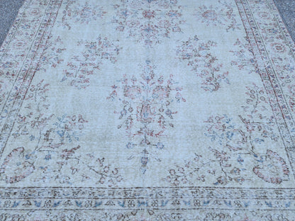 Hand Knotted Oushak Rug 6x10: Turkish Wool Neutral Area Rug