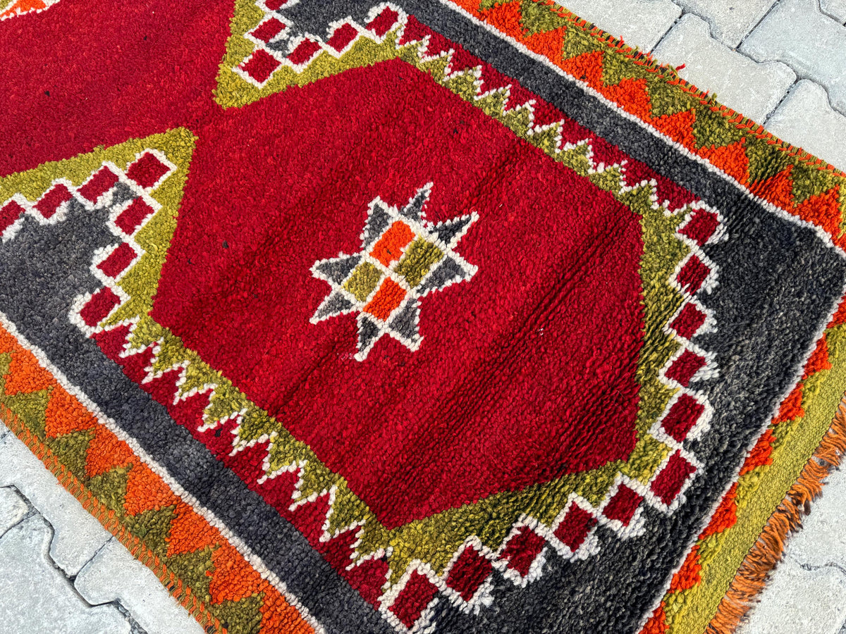 Handwoven Herki Runner Rug: 3x10 Turkish Boho Hallway Decor