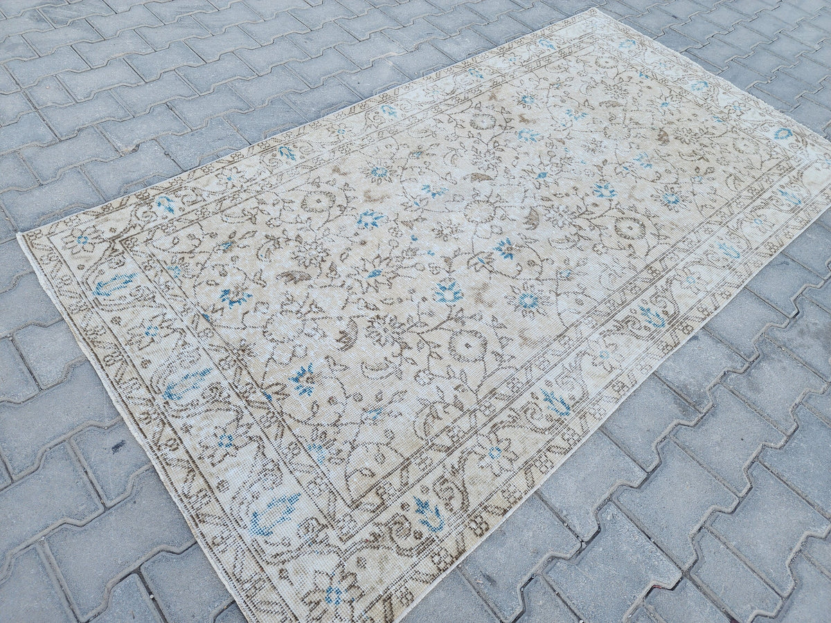 Handwoven Turkish Oushak Rug 4x7: Wool & Cotton Blend
