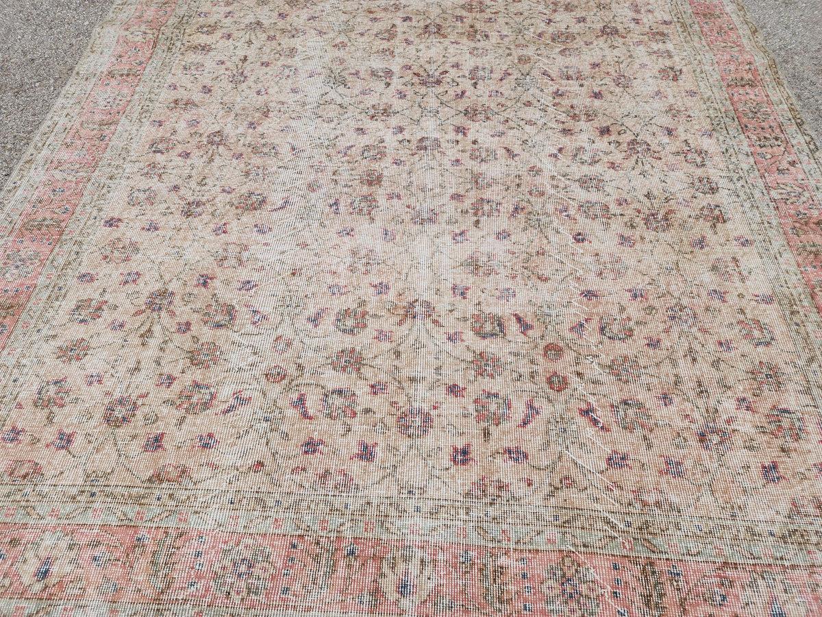 Handwoven Wool Oushak Rug 7x11: Vintage Turkish Neutral Area Rug