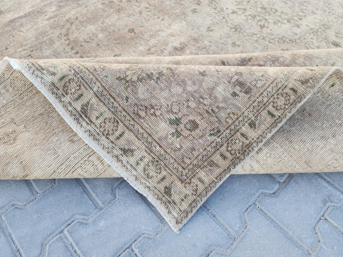 9×12 Vintage Wool Rug, Hand Knotted, Neutral Beige Oriental Persian Traditional Carpet