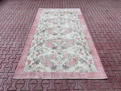 Handwoven Turkish Oushak Rug: 3.8x6.5, Wool & Cotton Floral Rug