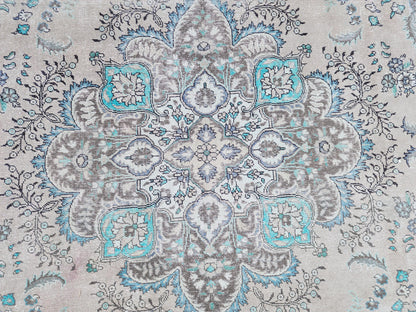 Vintage Neutral Area Rug 9x13: Persian Medallion Design, Brown and Green