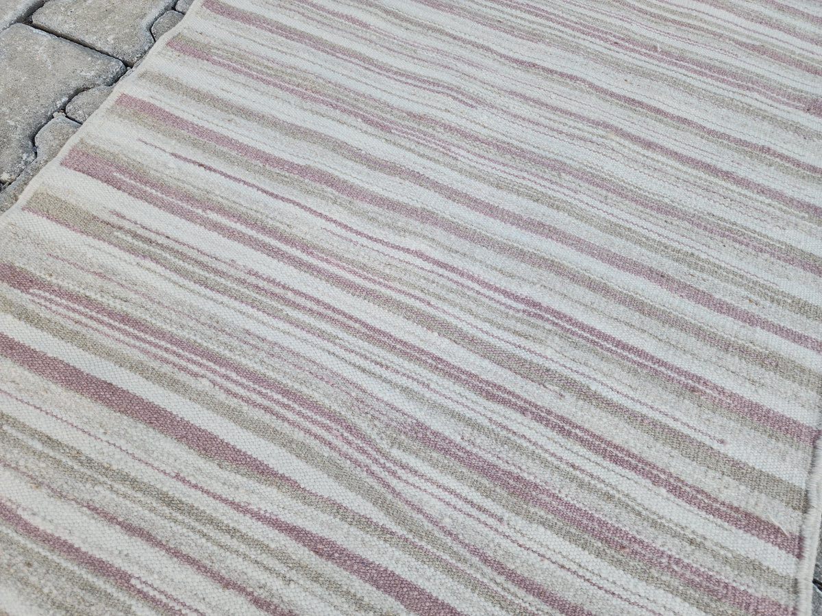 2x11 Hand Knotted Turkish Kilim Runner Rug: Neutral Farmhouse Decor