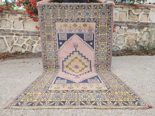 3x5 Anatolian Vintage Rug, Turkish Pastel Color Hand Made Carpet, Bohemian Home Decor