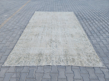 7x10 Medallion Turkish Rug, Oriental Living Room Decor, Beige and Soft Green