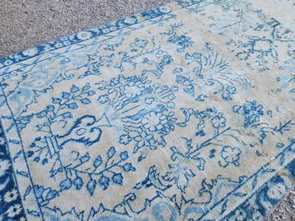 3x10 Boho Rug, Handmade Wool Persian Runner, Blue Floral Boho Hallway Decor