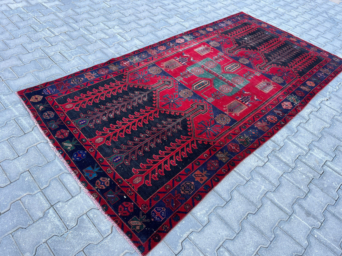 4x8 Wool Heriz Rug: Antique Turkish Area Rug