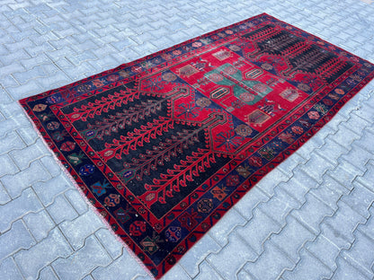 4x8 Wool Heriz Rug: Antique Turkish Area Rug