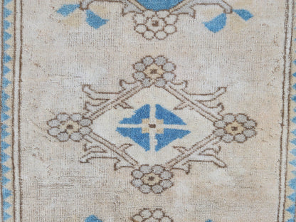 5x8 Neutral Soft Blue Rug, Turkish Hand Made Beige Carpet, Dining Room Boho Decor