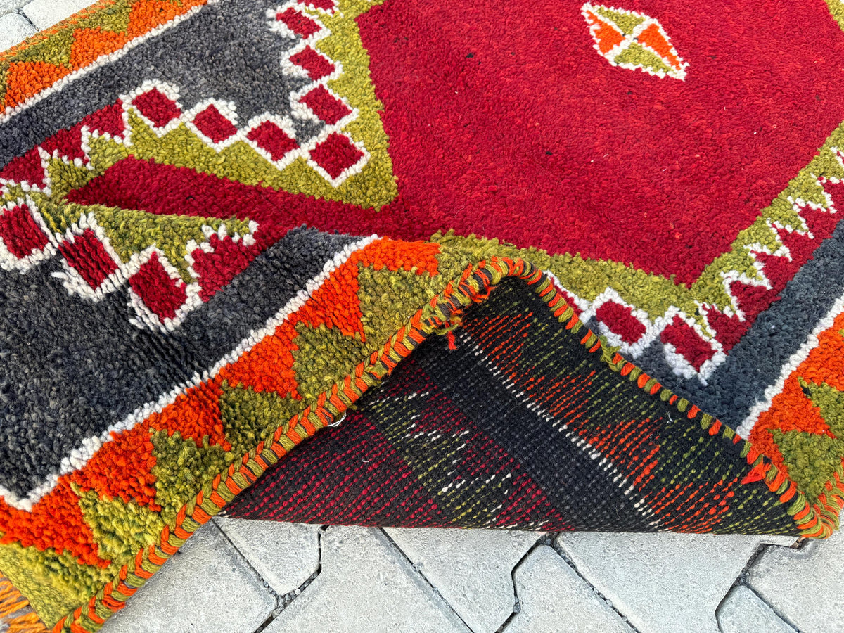 Handwoven Herki Runner Rug: 3x10 Turkish Boho Hallway Decor