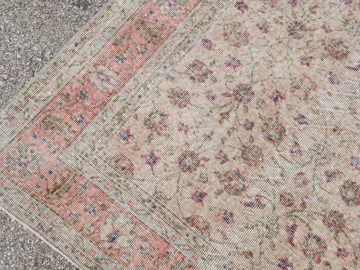 Handwoven Wool Oushak Rug 7x11: Vintage Turkish Neutral Area Rug