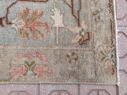 Vintage Oushak Rug 4x8: Hand-Knotted Wool Hallway Carpet