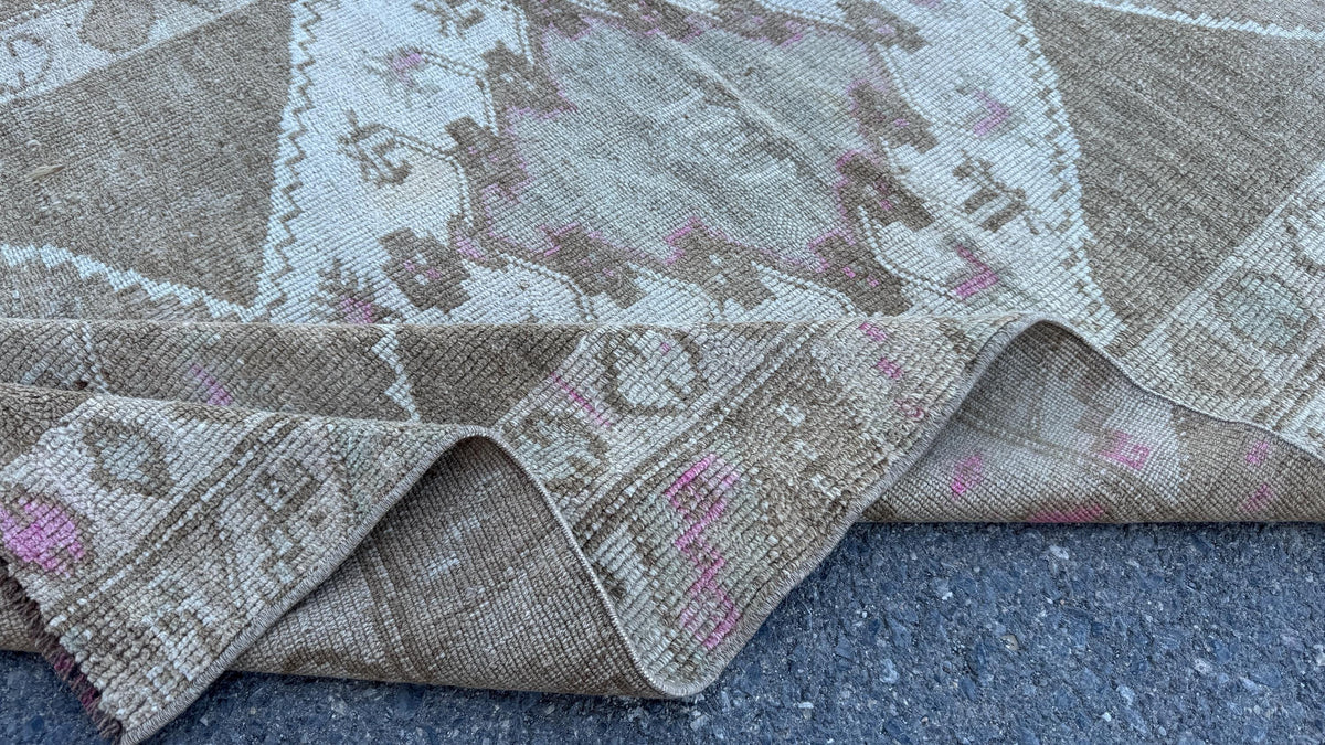 4x8 Kars Wool Runner Rug, Hand Knotted Rustic Decor, Beige and Brown