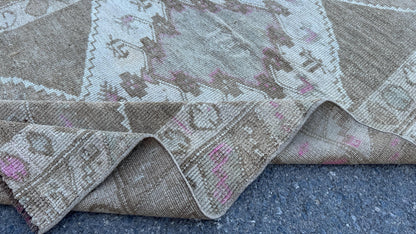 4x8 Kars Wool Runner Rug, Hand Knotted Rustic Decor, Beige and Brown