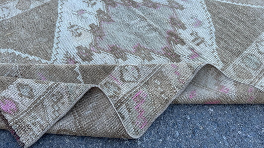 4x8 Kars Wool Runner Rug, Hand Knotted Rustic Decor, Beige and Brown