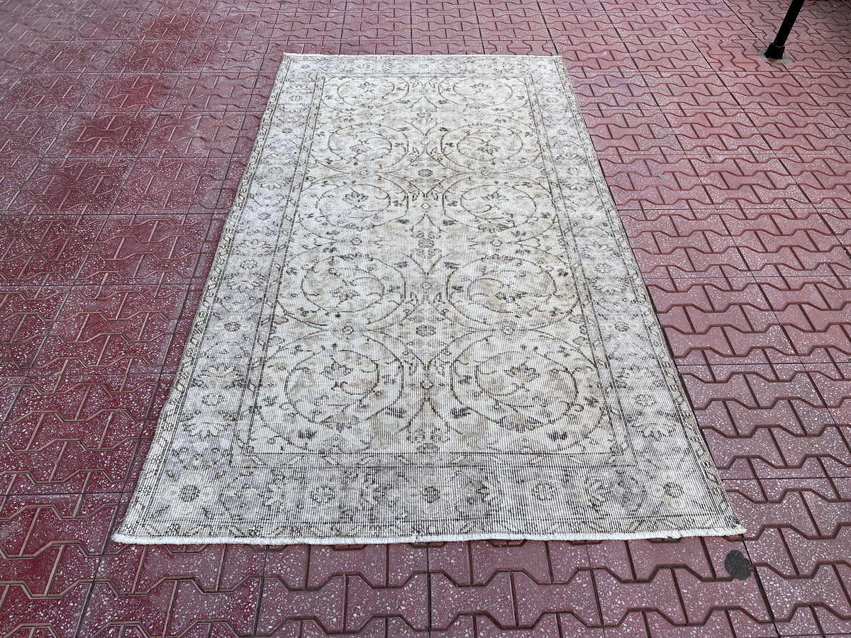 Handwoven Turkish Oushak Rug 4x7: Wool & Cotton Rustic Rug