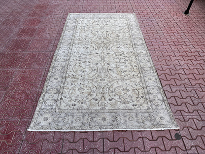 Handwoven Turkish Oushak Rug 4x7: Wool & Cotton Rustic Rug