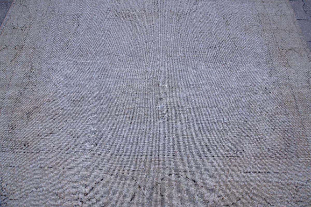 Neutral Area Rug 7x10, Beige Wool Hand Made, Turkish Carpet For Home Decor