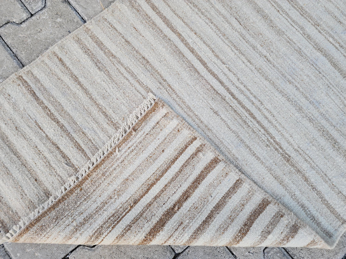 Neutral Turkish Kilim Runner Rug: 2.7x12, Handwoven Wool