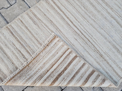 Neutral Turkish Kilim Runner Rug: 2.7x12, Handwoven Wool