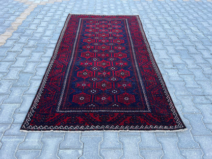 4x7 Vintage Turkmen Rug: Hand-Knotted Wool Turkish Rug