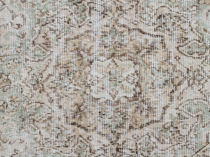 Hand Knotted Turkish Rug 6x10: Neutral Beige Wool Oushak Rug